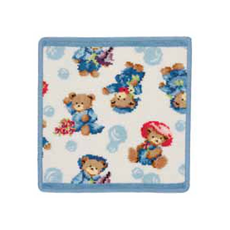 Салфетка Feiler Mini LITTLE SKIPPERS 25x25: светлый квадрат с медвежатами-моряками и пузырями, голубая кайма