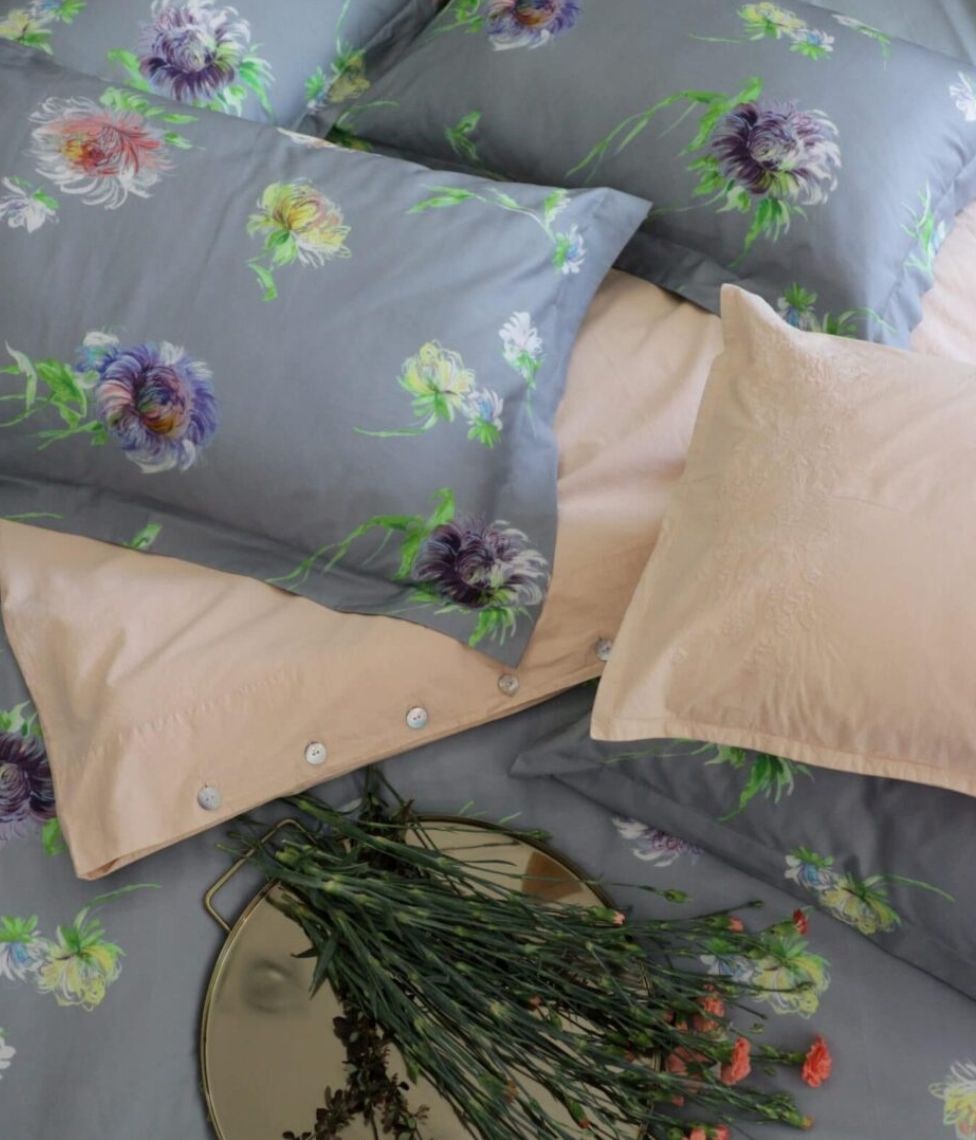 Комплект постельного белья DecoFlux ASTER PALE GREY, цветочный принт на светло-сером фоне